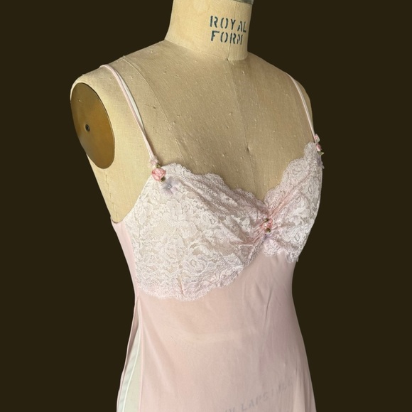 Vintage 60s Pink Sheer Rose Nighty Slip Dress - Picture 3 of 5